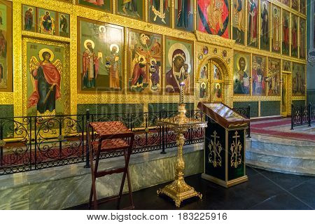 Kazan, Russia - Mar 26.2017. The iconostasis in Cathedral of the Annunciation in the Kremlin.