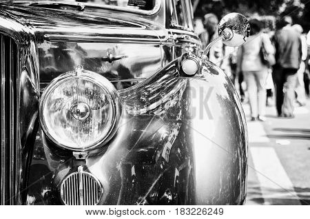 BERLIN - MAY 28: Car Bentley Mark V a fragment (black and white) the exhibition 
