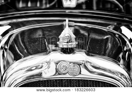 BERLIN - MAY 28: The emblem of Pontiac Eight (Black and White) the exhibition 
