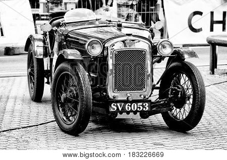 BERLIN - MAY 28: A sports car Austin 7 65 Sports (Black and White) the exhibition 