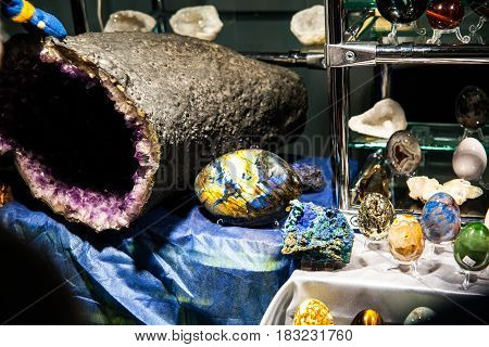 various stones and minerals at the exhibition