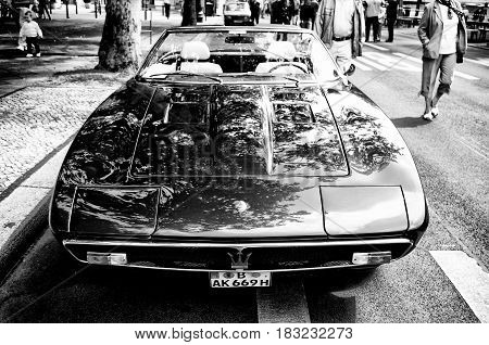 BERLIN - MAY 28: A sports car Maserati Merak (Black and White) the exhibition 