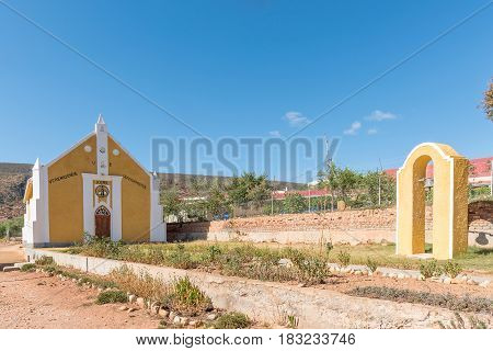 ZOAR SOUTH AFRICA - MARCH 25 2017: The building and belfry of the historic United Reformed Church in Zoar a village in the Western Cape Province