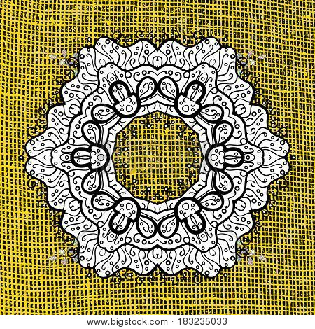 Pattern On Yellow Background With White Elements. Brilliant Lace Stylized Flowers Paisley. Vector. W