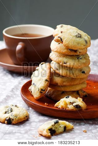 cornmeal chocolate chunk cookies raisins..rustic style.selective focus