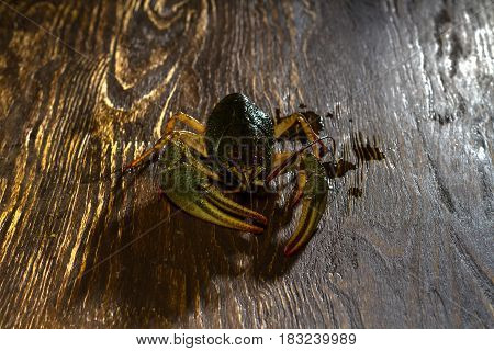 Live Crawfish On A Wooden Board