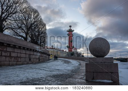 View on Vasilyevsky island in the winter Saint Petersburg Russia