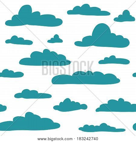 Seamless hand drawn pattern with clouds. Vector illustration on white