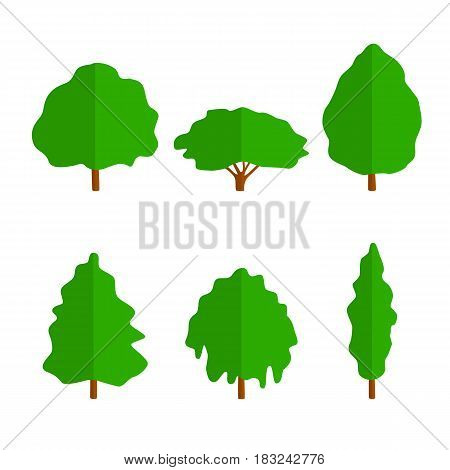Vector flat trees on white background. Logo design illustration