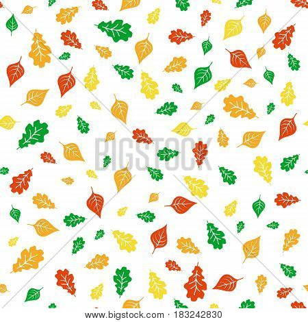 Seamless hand drawn pattern with autumn leaves. Vector colorful illustration