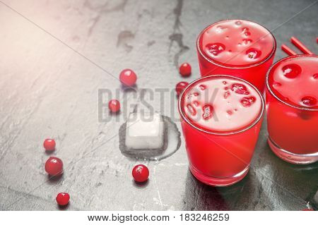 Iced Cranberry Cocktail with Vodka. Alcohol shot drink. Copyspace