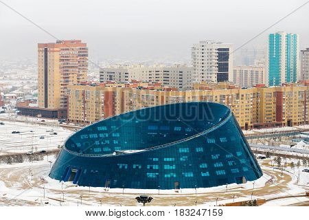 View from above to the Palace of Creativity Shabyt on Independence Square in Astana, Kazakhstan.