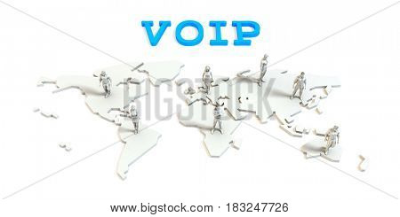 Voip Global Business Abstract with People Standing on Map 3D Illustration Render