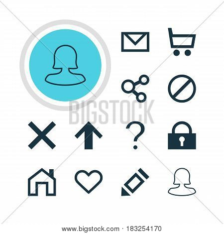 Vector Illustration Of 12 Interface Icons. Editable Pack Of Mainpage, Female User, Wheelbarrow And Other Elements.