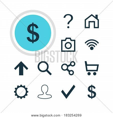 Vector Illustration Of 12 Interface Icons. Editable Pack Of Snapshot, Mainpage, Check And Other Elements.