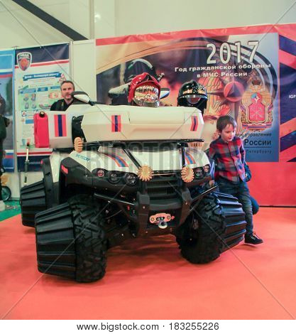 St. Petersburg Russia - 15 April, Special transport for off-road,15 April, 2017.
International Motor Show IMIS-2017 in Expoforurum.
Motorcycles and motoconcepts presented at St. Petersburg Motor Show.