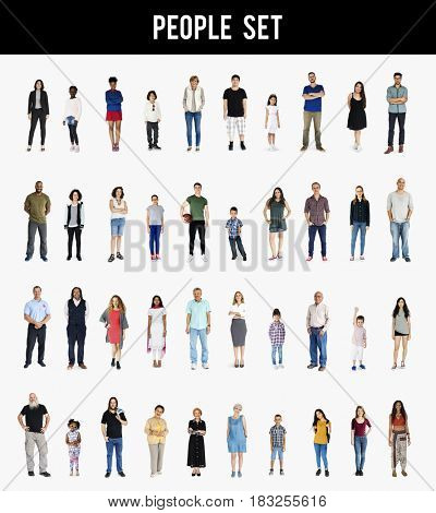Diversity People Set Gesture Standing Together Studio Isolated
