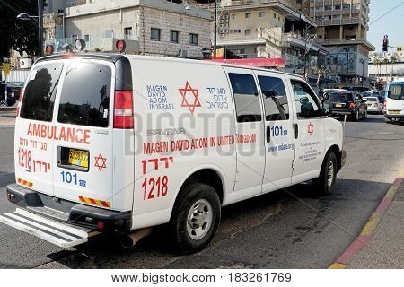 TIBERIAS ISRAEL - FEBRUARY 26 2017: Car Ambulance Magen David adom on the street in Tiberias