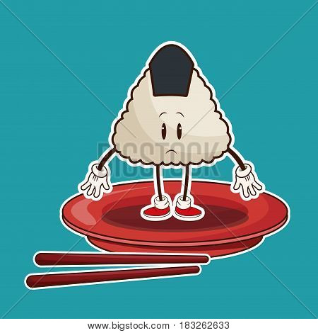 kawaii unagi nigiri oriental food japanese platter and chop sticks vector illustration