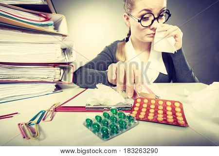 Businesswoman Having Flu Grippe.