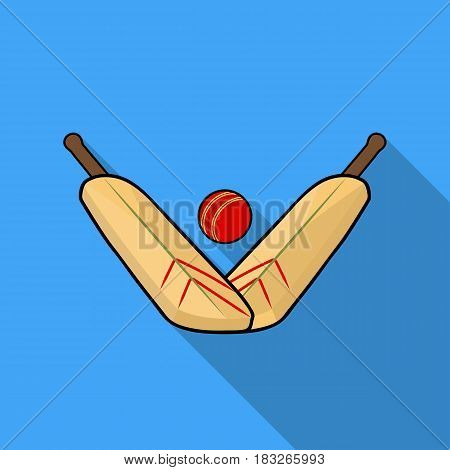 Crossed cricket bats with ball icon in flat design isolated on white background. Australia symbol stock vector illustration.