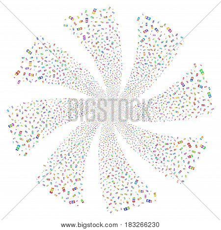 Digits fireworks swirl rotation. Vector illustration style is flat bright multicolored iconic symbols on a white background. Object flower combined from random pictograms.