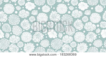 Vector silver grey spring flowers seamless repeat pattern bacgkround design. Great for springtime greeting cards, invitations, wedding, fabric, wallpaper, wrapping projects. Surface pattern design.