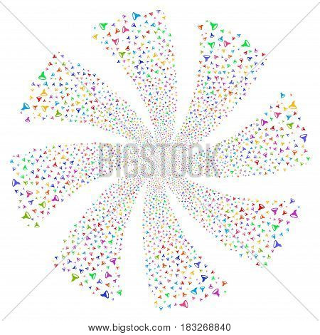Filter fireworks swirl rotation. Vector illustration style is flat bright multicolored iconic symbols on a white background. Object spiral made from random design elements.