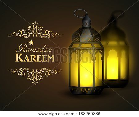 Intricate Arabic lamps with lights for Ramadan Kareem vector