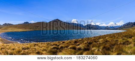 Ozogoche Lagoon panorama on a sunny day in Ecuador