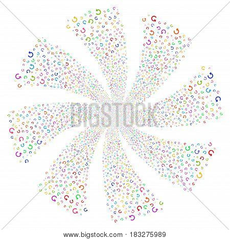 Rotate fireworks swirl rotation. Vector illustration style is flat bright multicolored iconic symbols on a white background. Object flower combined from random pictograms.