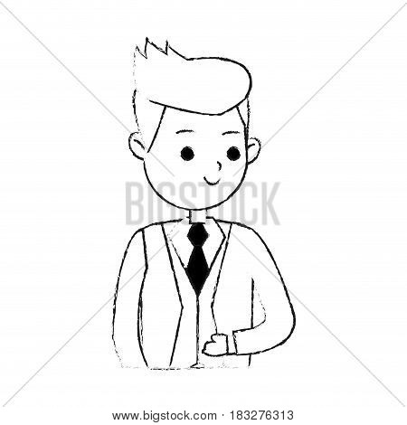 handsome man in suit icon image cute cartoon  vector illustration design  black sketch line