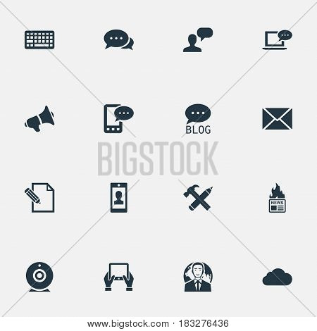 Vector Illustration Set Of Simple User Icons. Elements Site, Argument, Laptop And Other Synonyms Missive, Cloud And News.