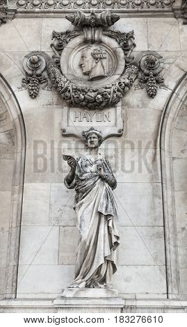 Architectural details of Opera National de Paris: Dance Facade sculpture by Carpeaux.
