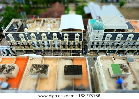 Aerial views of Old Buildning in Tilt Shift Effect.
