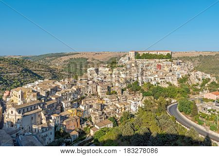 The old baroque town of Ragusa Ibla in Sicily on a sunny day