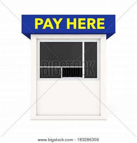 Parking Zone Booth with Pay Here Sign on a white background. 3d Rendering.