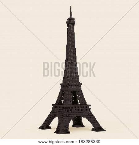 Eiffel Tower in Pixel Art Style on a sepia background. 3d Rendering.