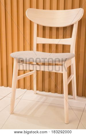 Single Wooden Chair In Minimal Room Style stock photo