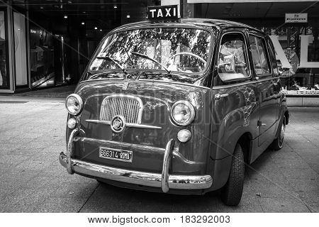 BERLIN - JUNE 14 2015: Mini MPV Fiat 600 Multipla. Black and white. The Classic Days on Kurfuerstendamm.