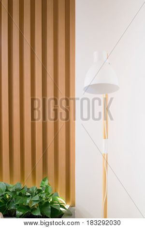 Contemporary Wooden Light In Minimal Room Style stock photo