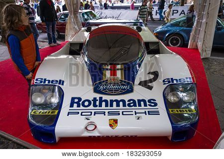 BERLIN - JUNE 14 2015: Racing car Porsche 956 designed by Norbert Singer 1982. The Classic Days on Kurfuerstendamm.