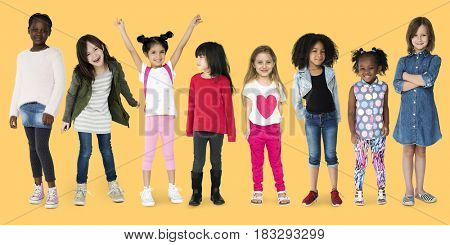 Diverse of Young Girls Children People Studio Isolated
