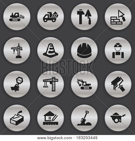 Set Of 16 Editable Structure Icons. Includes Symbols Such As Endurance, Lifting Equipment, Spatula And More. Can Be Used For Web, Mobile, UI And Infographic Design.