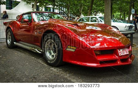 BERLIN - JUNE 14 2015: Sports car Chevrolet Corvette C3 Stingray coupe. The Classic Days on Kurfuerstendamm.