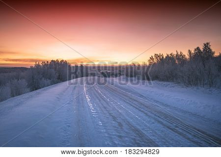 Beautiful cold winter landscape of Finnish Lapland
