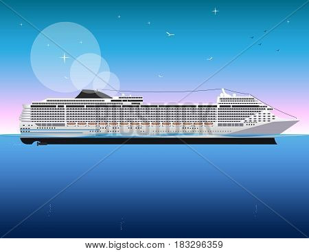 Cruise Ship in sea vector Illustration. Ship isolated