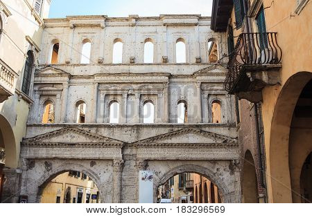 VERONA, ITALY - APRIL, 07: View of Porta Borsari in Verona on April 07, 2017