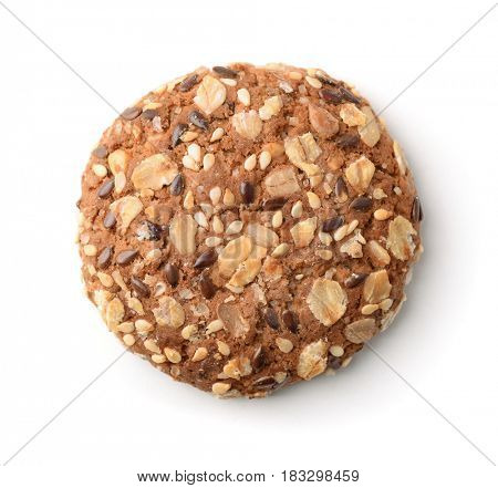 Top view of multigrain cookie isolated on white