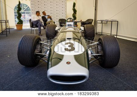 BERLIN - JUNE 14 2015: Racing car Formula-2 Brabham BT23-5 pilot Jochen Rindt 1967. The Classic Days on Kurfuerstendamm.